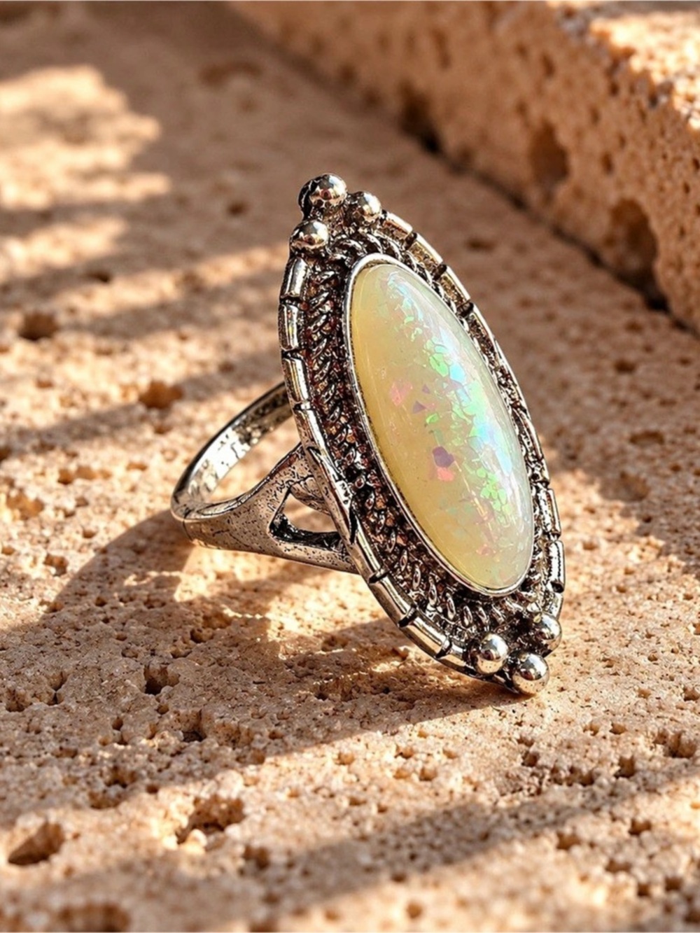 Opal Statement Ring in White & Green tone